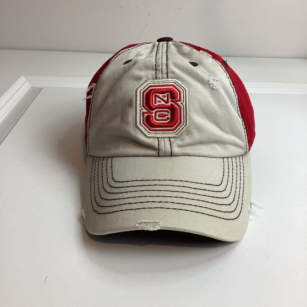 NCAA NC State Wolfpack Hat Captivating Headgear Red Khaki Distressed Adjustable